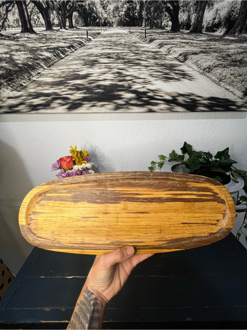 Handcrafted Acacia Wood? Serving Platter in Natural Brown